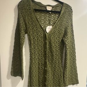 VIG GIRL Olive Crochet Long Sleeve Dress